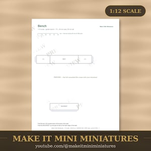 Dollhouse Garden Bench Template 1:12 Scale — Printable Miniature Furniture Cut-Out Pattern image 1