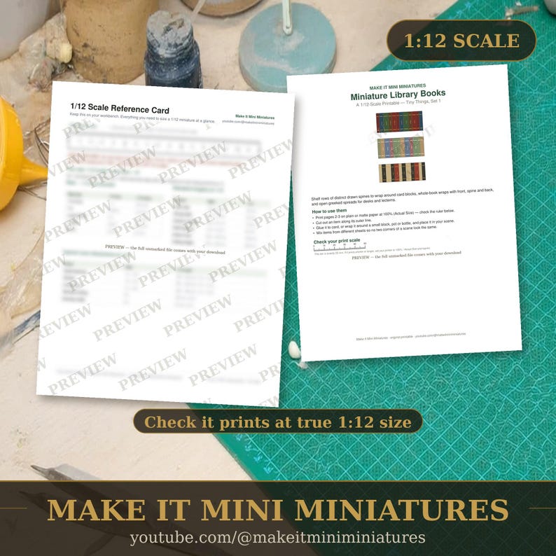 Miniature Library Books Printable 1:12 Scale — Dollhouse Accessories Digital Download image 3