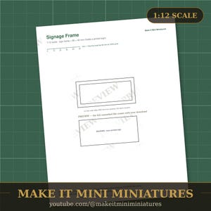 Dollhouse Signage Frame Template 1:12 Scale — Printable Miniature Furniture Cut-Out Pattern image 2