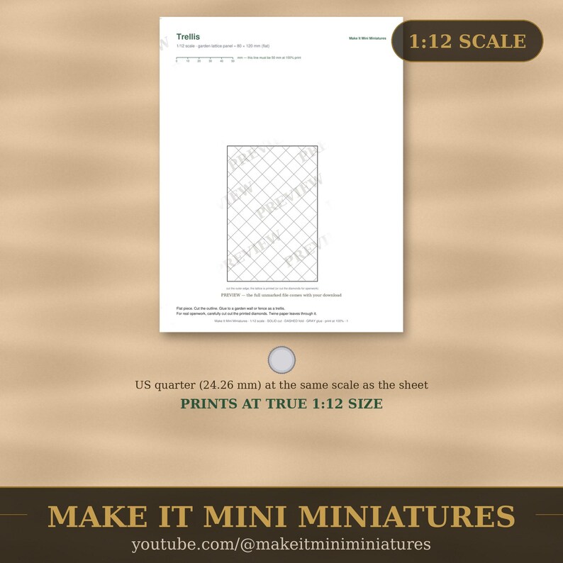 Dollhouse Garden Trellis Template 1:12 Scale — Printable Miniature Furniture Cut-Out Pattern image 4