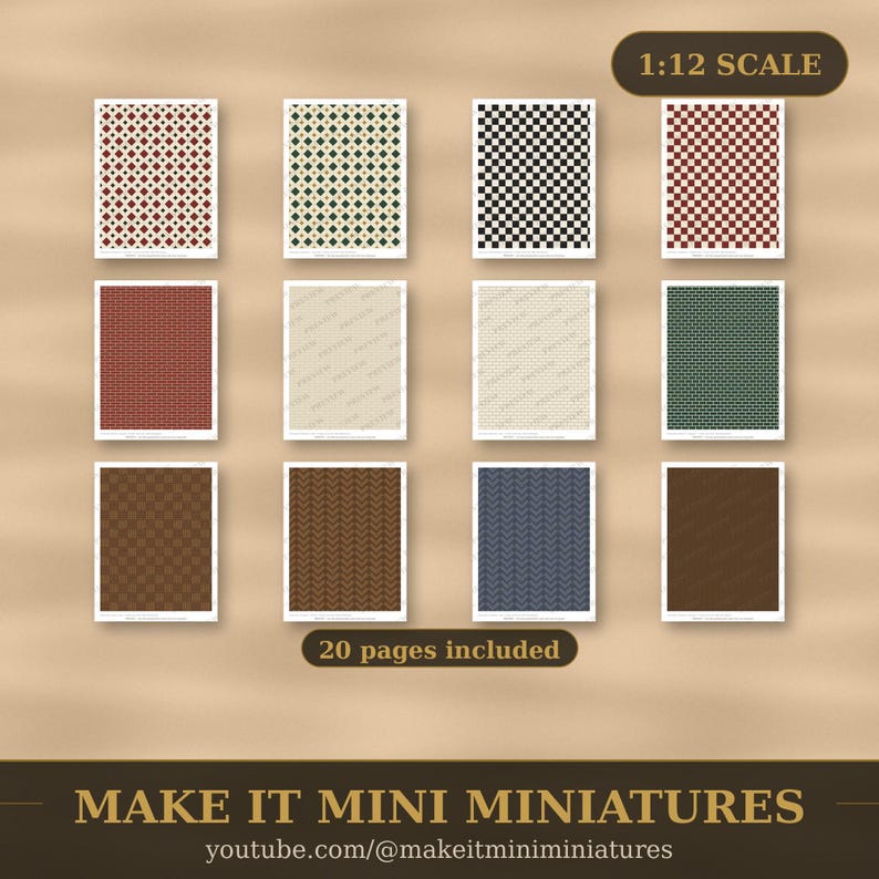 Papel pintado y suelos para casas de muñecas, imprimibles a escala 1:12 — Pack victoriano, 20 hojas imagen 4