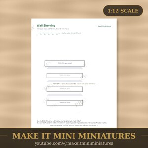 Dollhouse Wall Shelving Template 1:12 Scale — Printable Miniature Furniture Cut-Out Pattern image 1