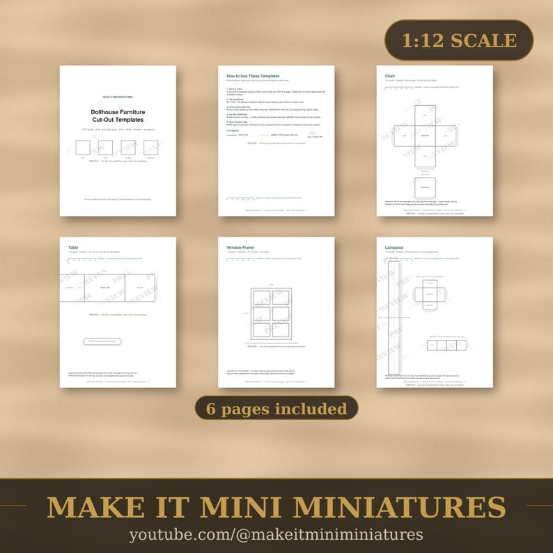 Dollhouse Furniture Starter Templates 1:12 Scale — 4 Printable Miniature Patterns for Beginners image 4
