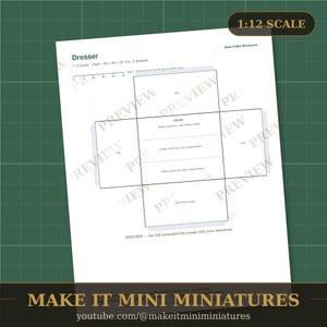 Plantilla de cómoda para casa de muñecas a escala 1:12 — Patrón imprimible para recortar muebles en miniatura imagen 2