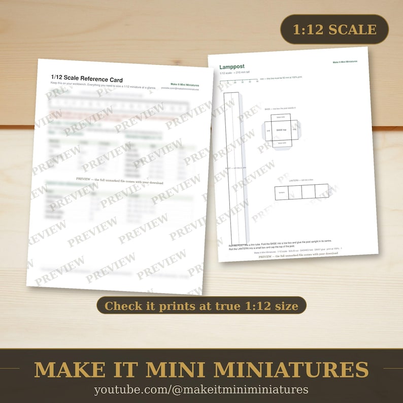 Dollhouse Lamppost Template 1:12 Scale — Printable Miniature Furniture Cut-Out Pattern image 3