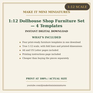 Dollhouse Shop Furniture Set 1:12 Scale — 4 Printable Miniature Templates image 5
