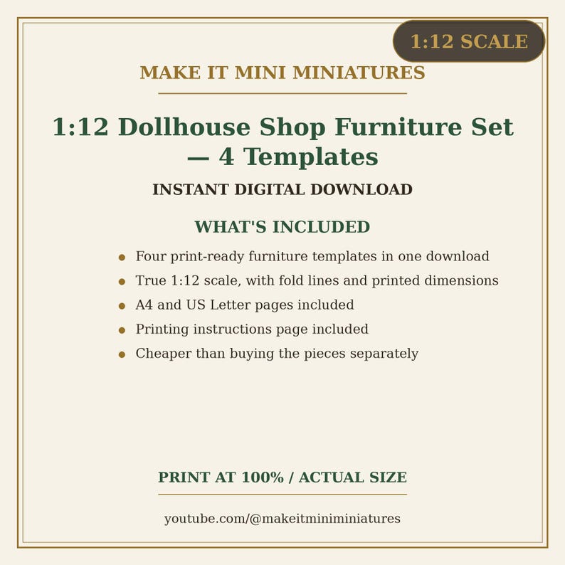 Dollhouse Shop Furniture Set 1:12 Scale — 4 Printable Miniature Templates image 5