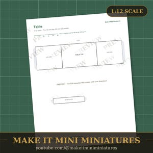 Dollhouse Table Template 1:12 Scale — Printable Miniature Furniture Cut-Out Pattern image 2