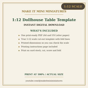 Dollhouse Table Template 1:12 Scale — Printable Miniature Furniture Cut-Out Pattern image 5