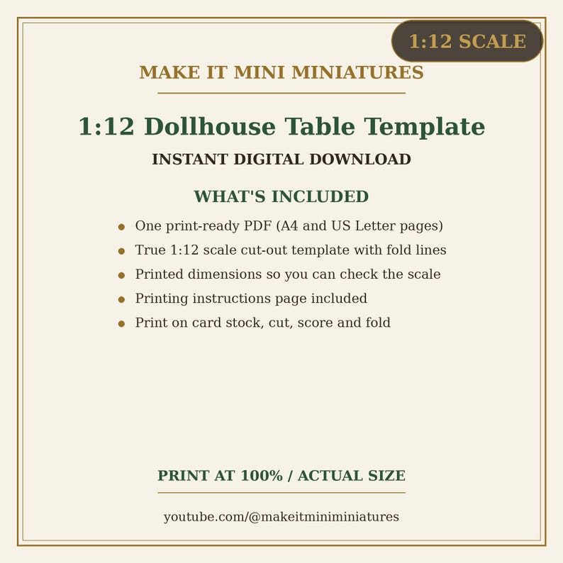 Dollhouse Table Template 1:12 Scale — Printable Miniature Furniture Cut-Out Pattern image 5
