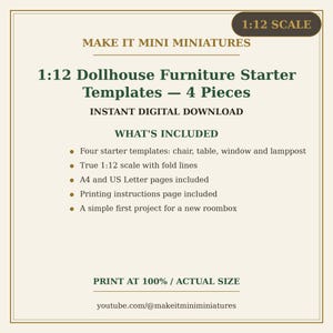 Dollhouse Furniture Starter Templates 1:12 Scale — 4 Printable Miniature Patterns for Beginners image 5