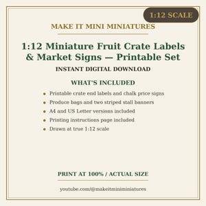 1:12 Scale Fruit Crate Labels & Market Signs – Dollhouse Stall Printable (Digital Download) image 5