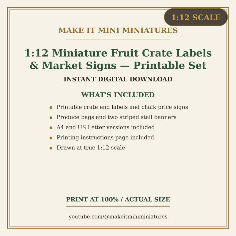 1:12 Scale Fruit Crate Labels & Market Signs – Dollhouse Stall Printable (Digital Download) image 5