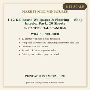 Dollhouse Wallpaper & Flooring Printable 1:12 Scale — Shop Interior Pack, 20 Sheets image 5