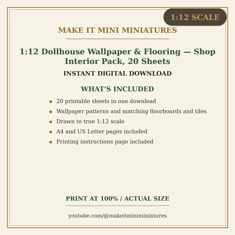 Dollhouse Wallpaper & Flooring Printable 1:12 Scale — Shop Interior Pack, 20 Sheets image 5