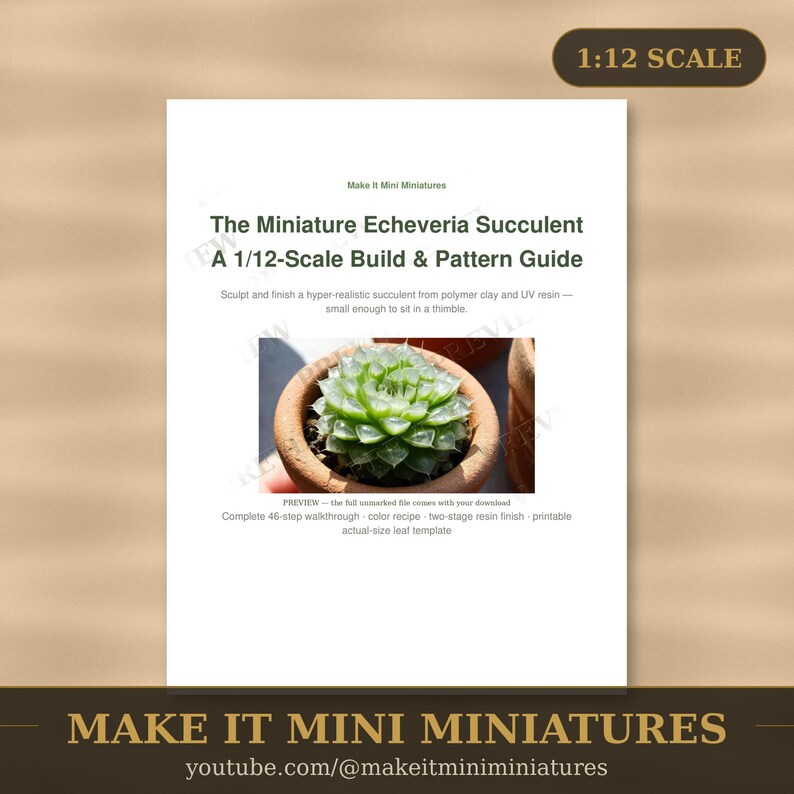 Miniature Echeveria Succulent — 1:12 Scale Miniature Build Guide, Printable Step-by-Step Tutorial image 1