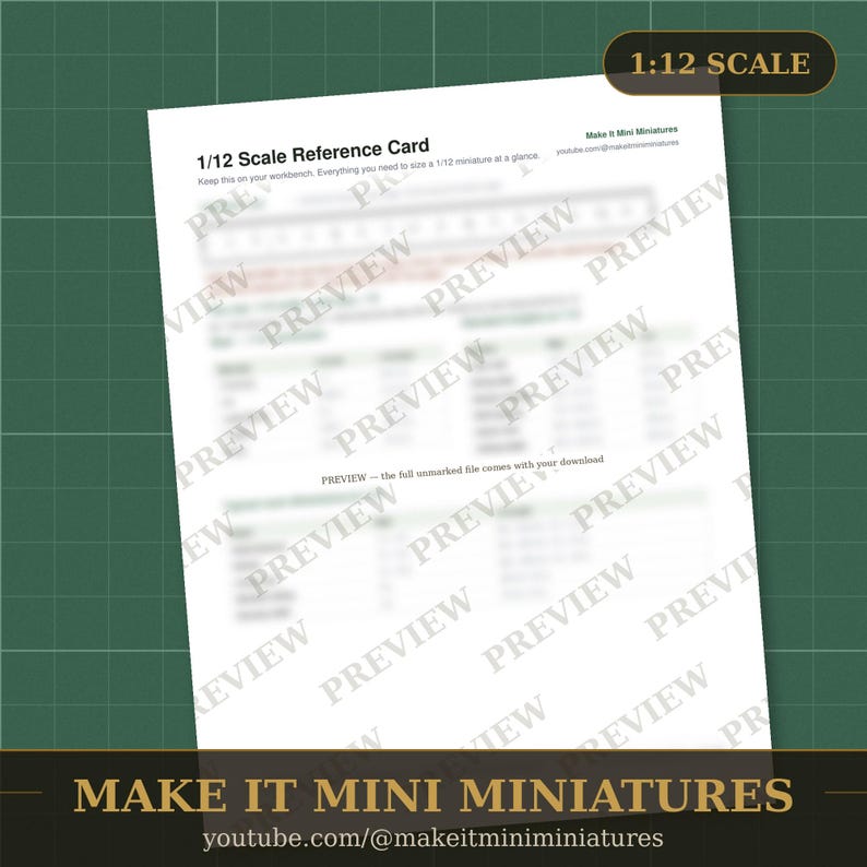 Free 1:12 Scale Reference Card Printable — Dollhouse Miniature Ruler & Conversion Chart image 2
