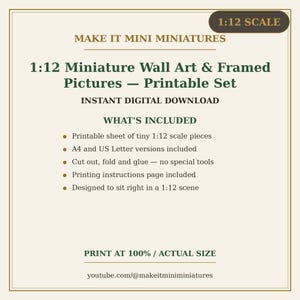 Miniature Wall Art & Framed Pictures Printable 1:12 Scale — Dollhouse Accessories Digital Download image 5