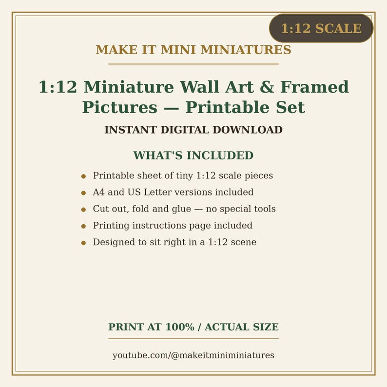 Miniature Wall Art & Framed Pictures Printable 1:12 Scale — Dollhouse Accessories Digital Download image 5