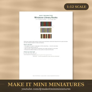 Miniature Library Books Printable 1:12 Scale — Dollhouse Accessories Digital Download image 1