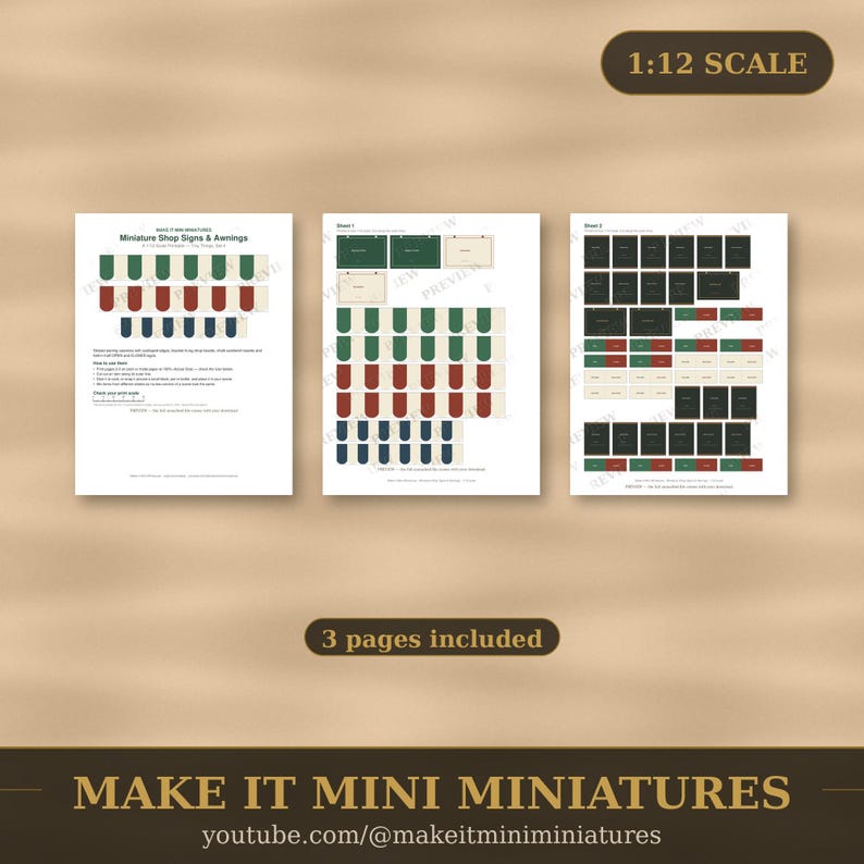 Miniature Shop Signs & Awnings Printable 1:12 Scale — Dollhouse Accessories Digital Download image 4