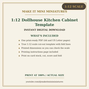 Dollhouse Kitchen Cabinet Template 1:12 Scale — Printable Miniature Furniture Cut-Out Pattern image 6