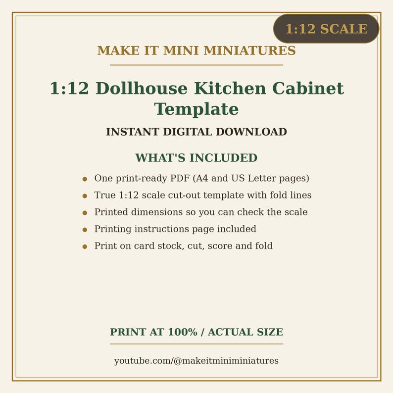 Dollhouse Kitchen Cabinet Template 1:12 Scale — Printable Miniature Furniture Cut-Out Pattern image 6