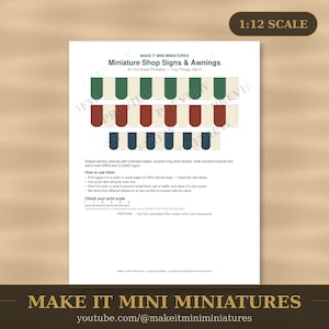 Miniature Shop Signs & Awnings Printable 1:12 Scale — Dollhouse Accessories Digital Download image 1