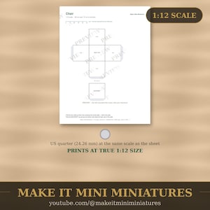 Dollhouse Chair Template 1:12 Scale — Printable Miniature Furniture Cut-Out Pattern image 4