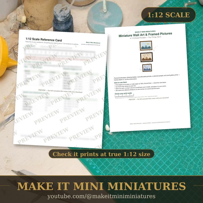 Miniature Wall Art & Framed Pictures Printable 1:12 Scale — Dollhouse Accessories Digital Download image 3