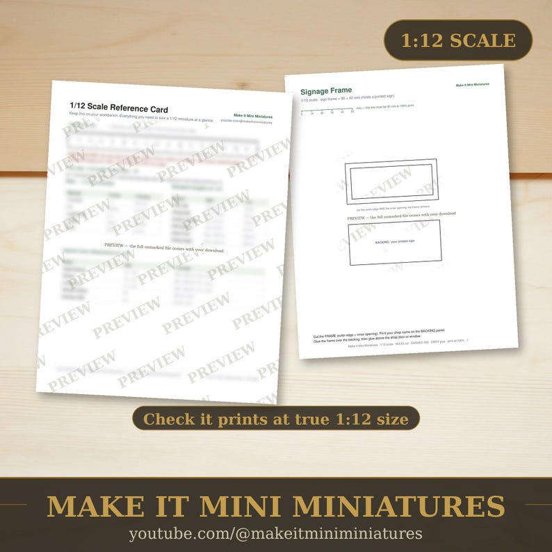 Dollhouse Signage Frame Template 1:12 Scale — Printable Miniature Furniture Cut-Out Pattern image 3