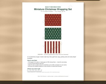 Miniature Christmas Wrapping Printable 1:12 Scale — Gift Wrap, Boxes, Tags & Cards Digital Download