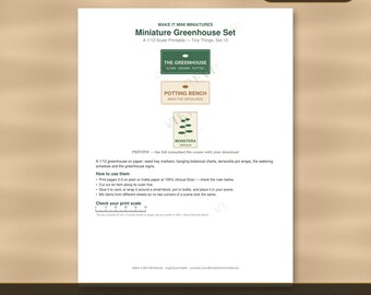 Miniature Greenhouse Printable 1:12 Scale — Seed Tray Markers, Botanical Charts & Pot Wraps Digital Download