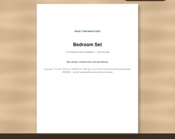 Dollhouse Bedroom Furniture Set 1:12 Scale — 4 Printable Miniature Templates