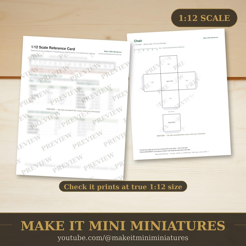 Dollhouse Chair Template 1:12 Scale — Printable Miniature Furniture Cut-Out Pattern image 3