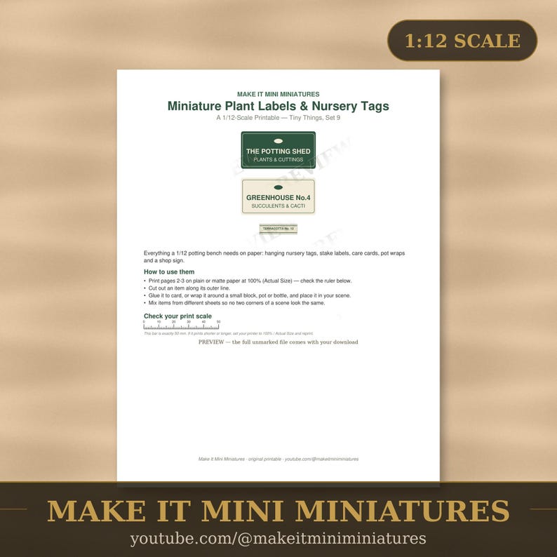 Miniature Plant Labels & Nursery Tags Printable 1:12 Scale — Dollhouse Garden Centre Digital Download image 1