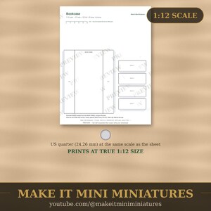 Dollhouse Bookcase Template 1:12 Scale — Printable Miniature Furniture Cut-Out Pattern image 5