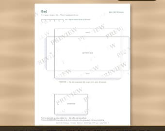 Dollhouse Bed Template 1:12 Scale — Printable Miniature Furniture Cut-Out Pattern