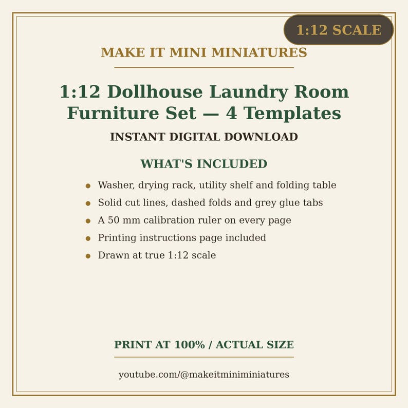 1:12 Scale Dollhouse Laundry Set – Printable Washer, Drying Rack, Shelf, Table (Digital Download) image 6