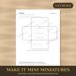 Plantilla de cómoda para casa de muñecas a escala 1:12 — Patrón imprimible para recortar muebles en miniatura imagen 1