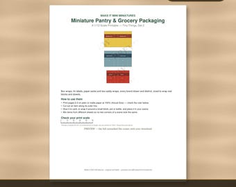 Miniatur-Vorratskammer- und Lebensmittelverpackungen zum Ausdrucken im Maßstab 1:12 – Puppenhauszubehör (Digitaler Download)