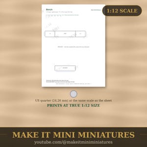 Dollhouse Garden Bench Template 1:12 Scale — Printable Miniature Furniture Cut-Out Pattern image 4