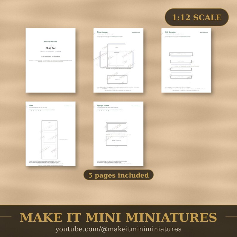 Dollhouse Shop Furniture Set 1:12 Scale — 4 Printable Miniature Templates image 4