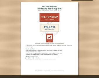 1:12 Scale Toy Shop Printable – Boxed Toys, Shelf Cards, Window Signs (Digital Download)