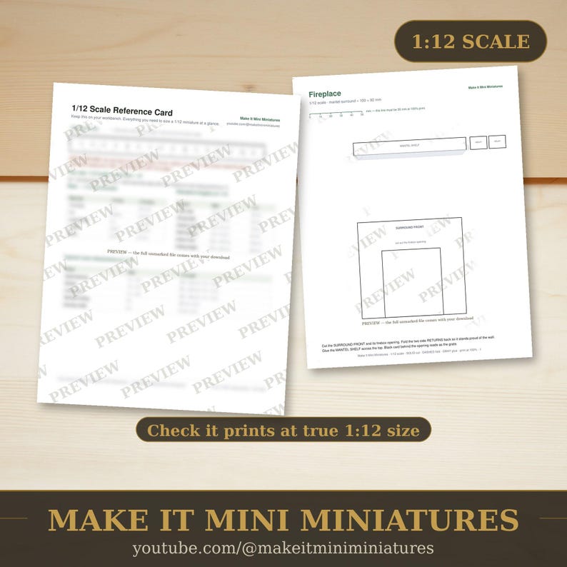 Dollhouse Fireplace Template 1:12 Scale — Printable Miniature Furniture Cut-Out Pattern image 3