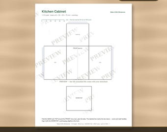 Dollhouse Kitchen Cabinet Template 1:12 Scale — Printable Miniature Furniture Cut-Out Pattern