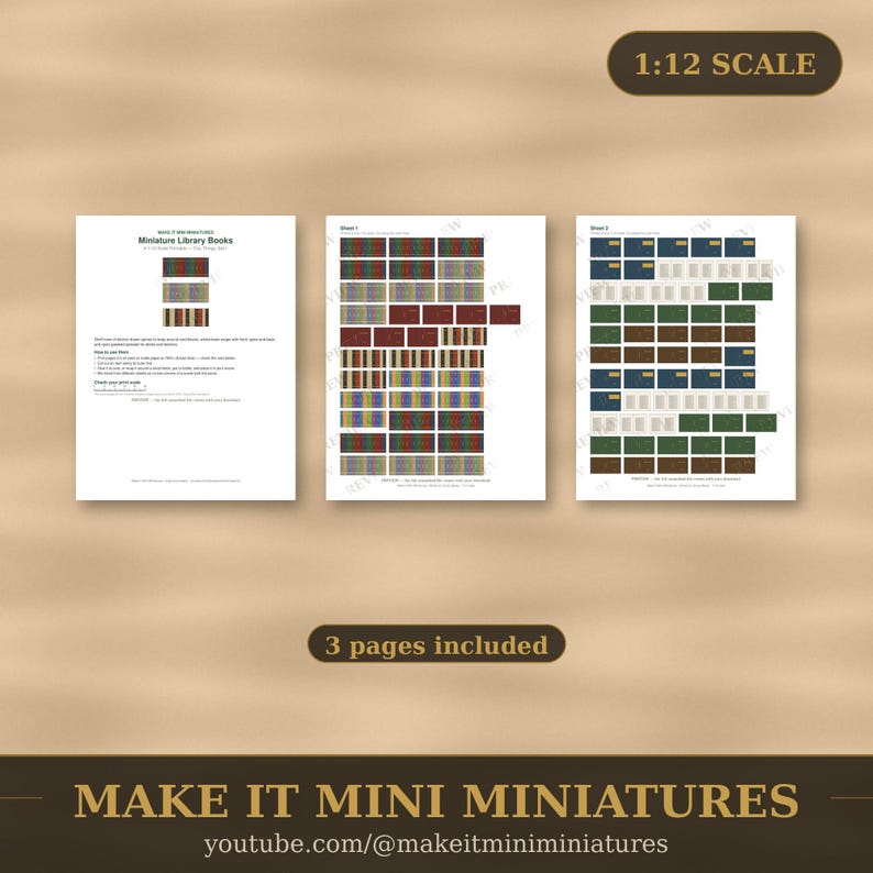 Miniature Library Books Printable 1:12 Scale — Dollhouse Accessories Digital Download image 4