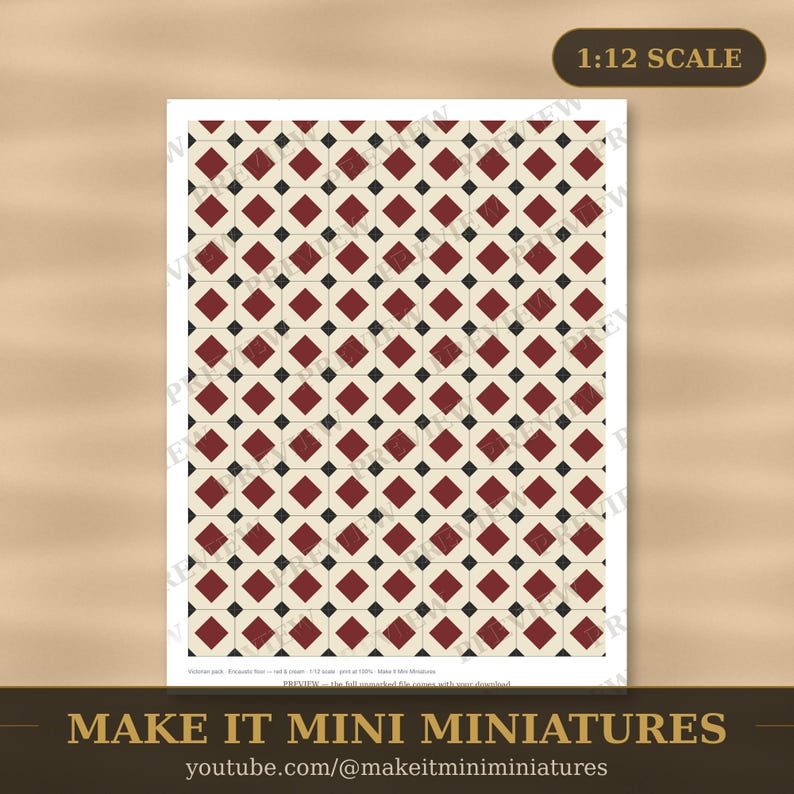 Papel pintado y suelos para casas de muñecas, imprimibles a escala 1:12 — Pack victoriano, 20 hojas imagen 1