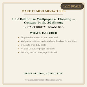 Dollhouse Wallpaper & Flooring Printable 1:12 Scale — Cottage Pack, 20 Sheets image 5