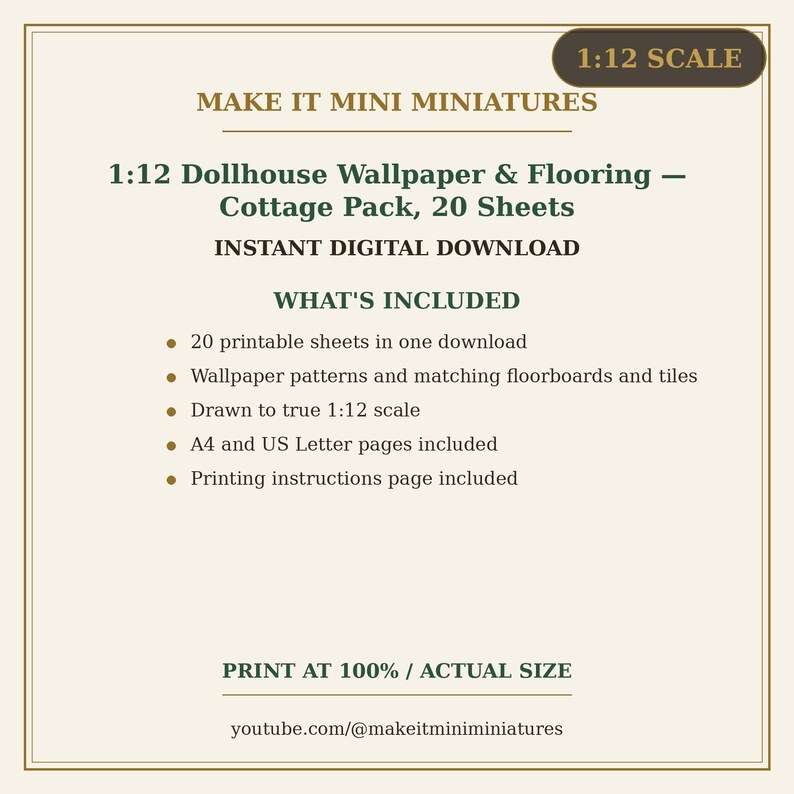 Dollhouse Wallpaper & Flooring Printable 1:12 Scale — Cottage Pack, 20 Sheets image 5